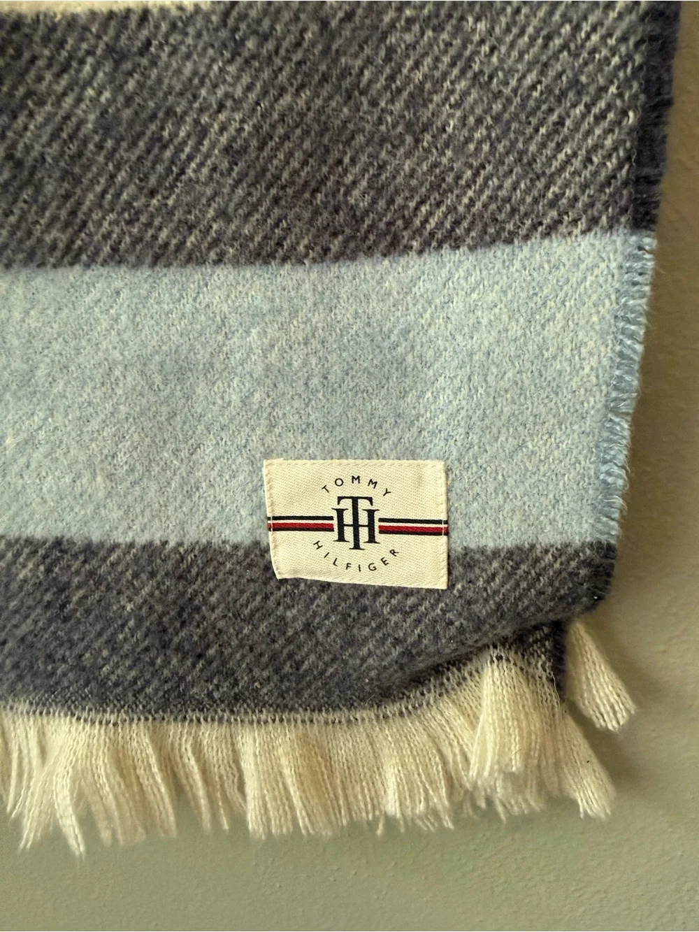 Tommy Hilfiger Cream, Light Blue & Navy Striped Faux Cashmere Throw